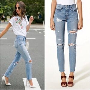 GRLFRND Karolina Distressed High Rise Jeans in A Little More Love Wash Size 25